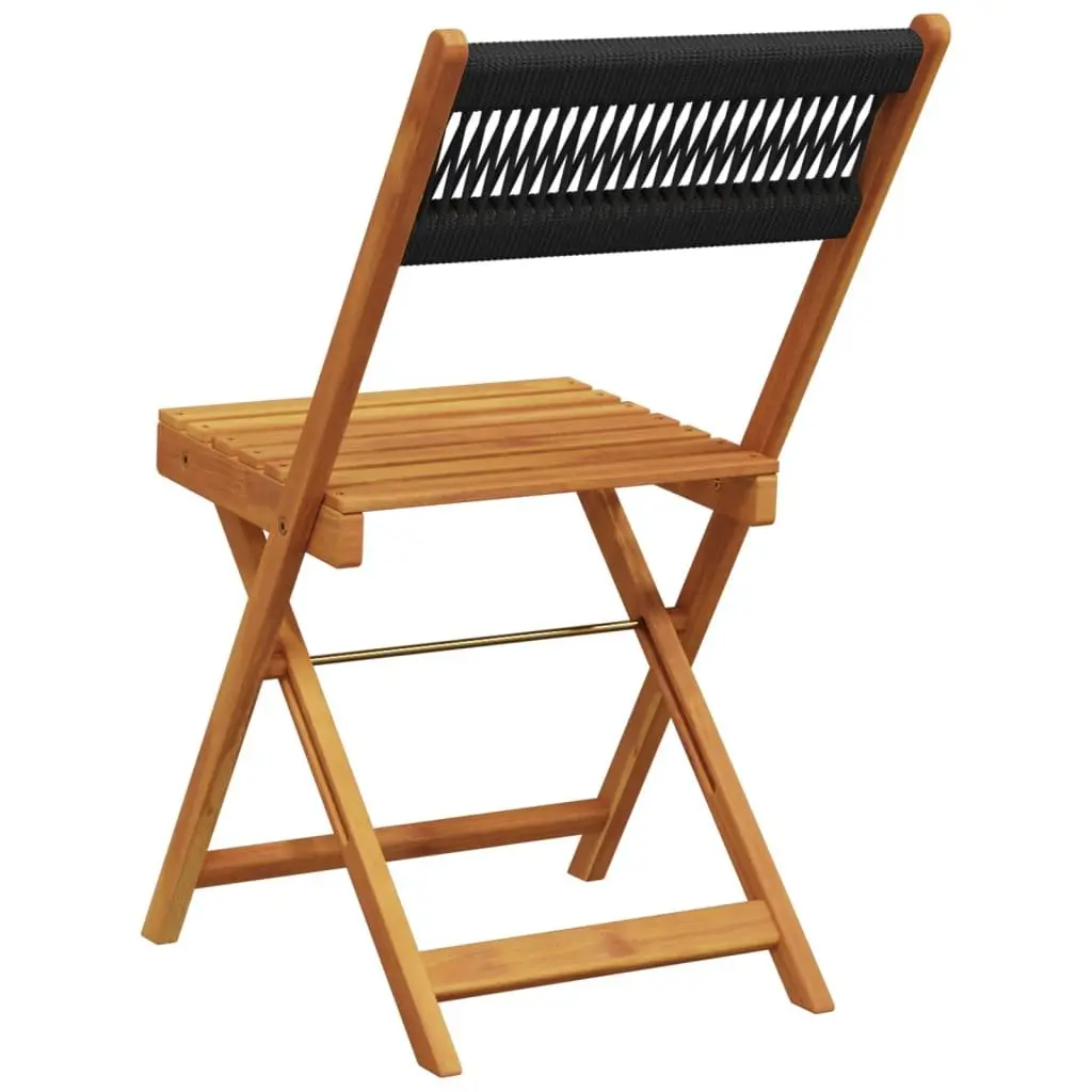 Outdoor Bistro Chairs Garden Patio Black Solid Wood Acacia Rope Backrest Folding 2 Piece