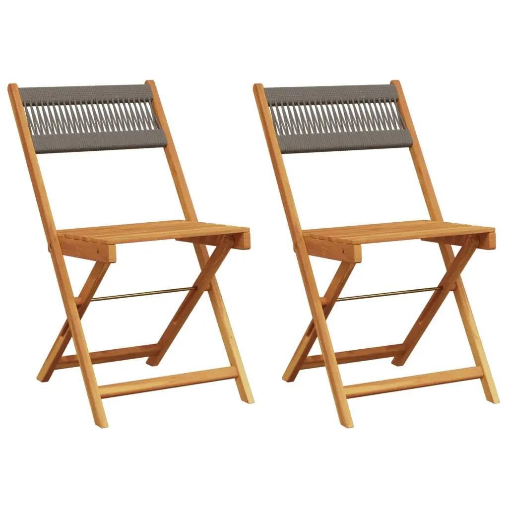 Bistro Chairs 2 pcs Grey Outdoor Seating Folding Rope Backrest Garden Patio