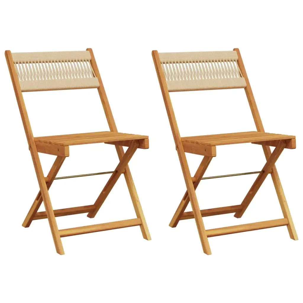 Outdoor Bistro Chairs Set of 2 Beige Folding Garden Patio Seating Rope Backrest
