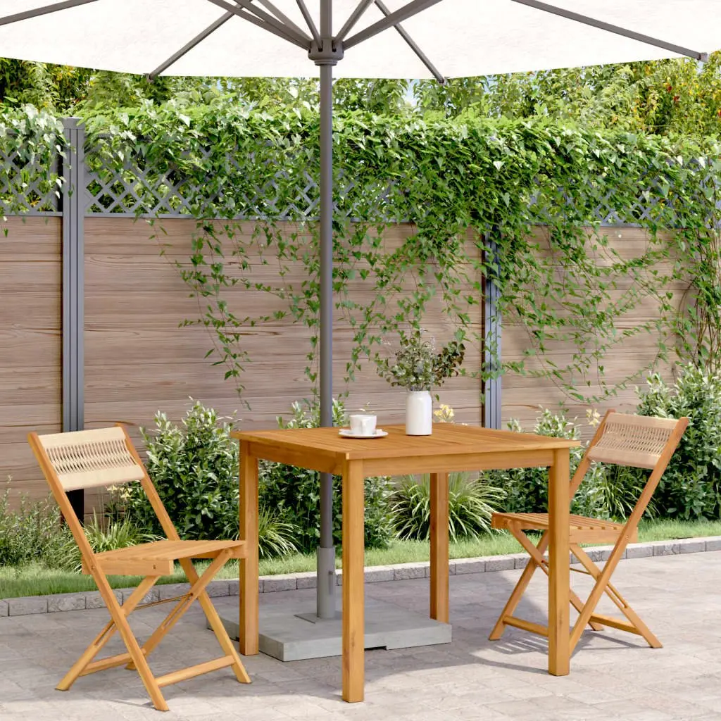 Outdoor Bistro Chairs Set of 2 Beige Folding Garden Patio Seating Rope Backrest