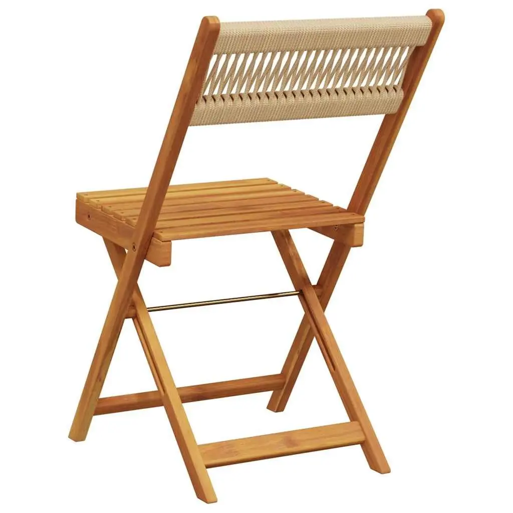 Outdoor Bistro Chairs Set of 2 Beige Folding Garden Patio Seating Rope Backrest