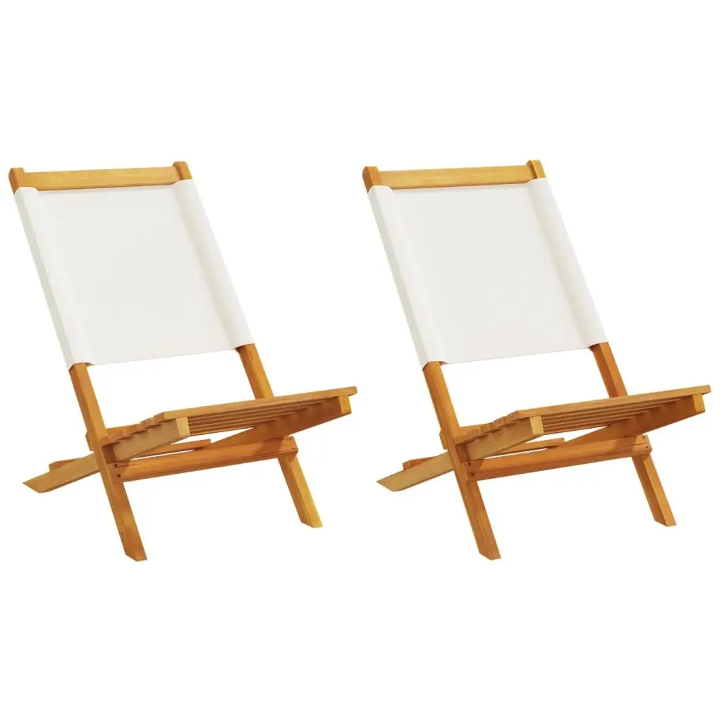 Outdoor Garden Chairs Set 2 Piece Folding Backrest White Acacia Wood Fabric