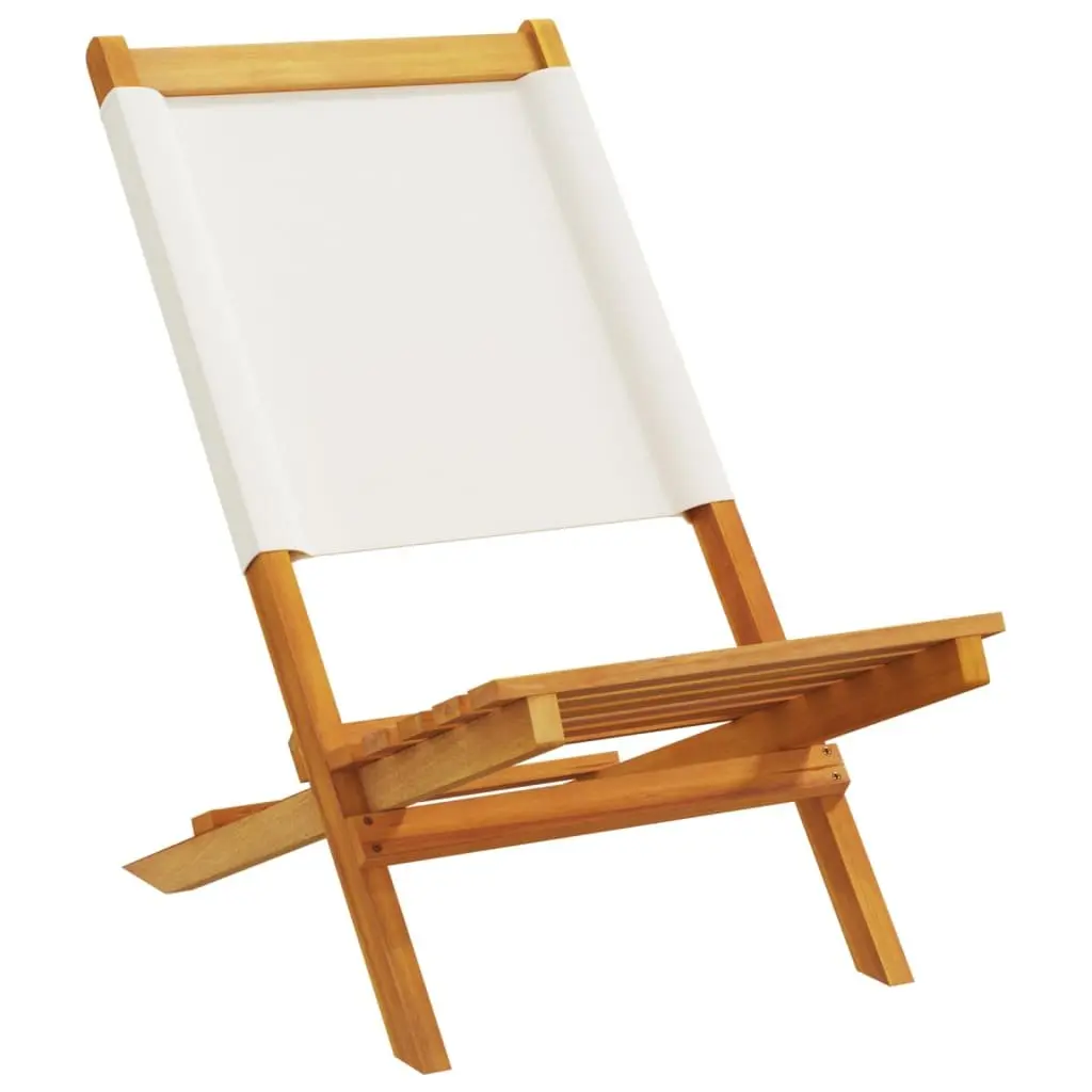 Outdoor Garden Chairs Set 2 Piece Folding Backrest White Acacia Wood Fabric
