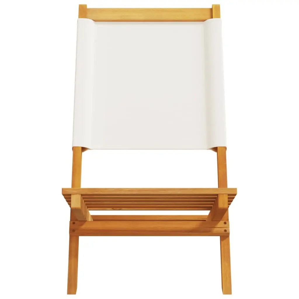 Outdoor Garden Chairs Set 2 Piece Folding Backrest White Acacia Wood Fabric