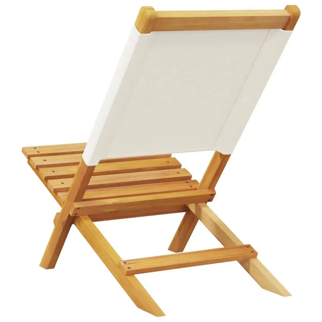 Outdoor Garden Chairs Set 2 Piece Folding Backrest White Acacia Wood Fabric