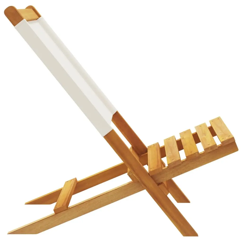 Outdoor Garden Chairs Set 2 Piece Folding Backrest White Acacia Wood Fabric