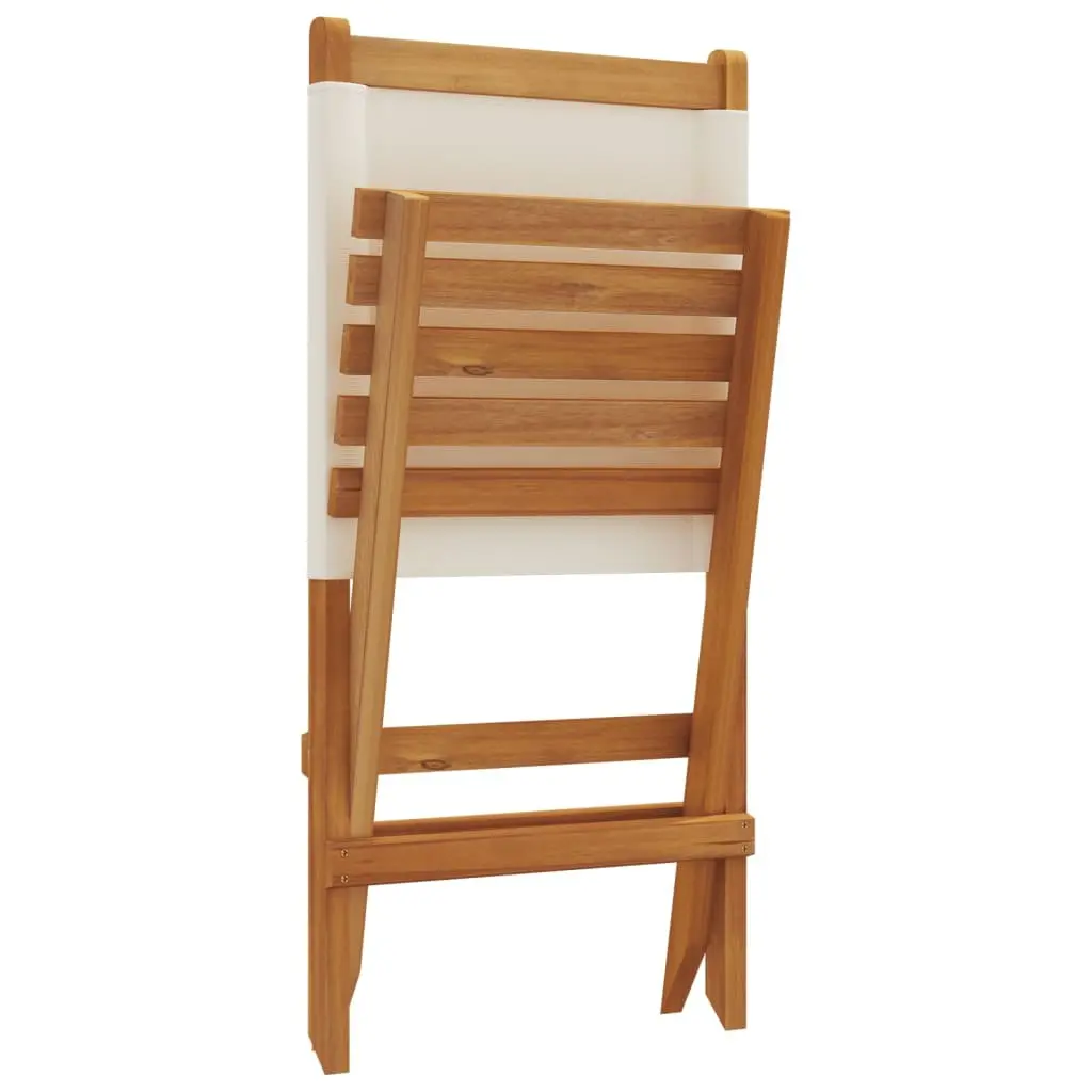 Outdoor Garden Chairs Set 2 Piece Folding Backrest White Acacia Wood Fabric