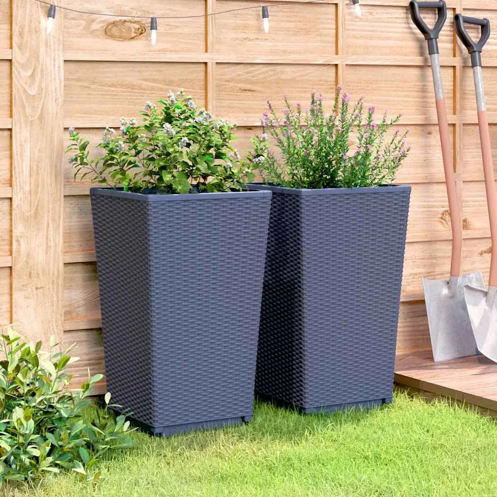 Garden Planters 32.5x57cm Rattan Look Set of 2