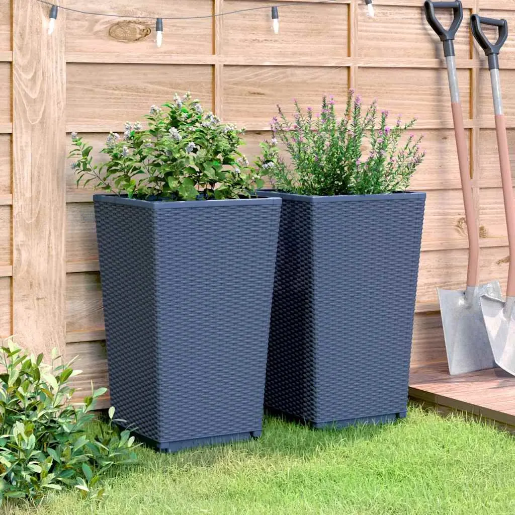 Garden Planters 32.5x57cm Rattan Look Set of 2