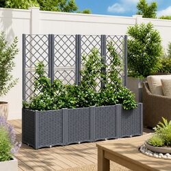 Garden Planter with Trellis Support Outdoor Patio Flowers Climbing Plants Grey