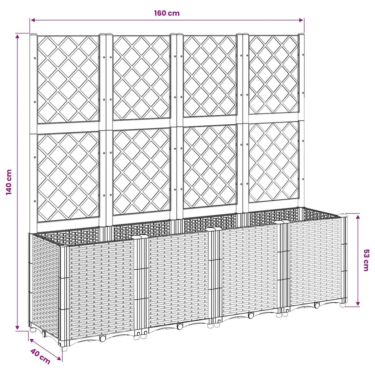 Garden Planter with Trellis Support Outdoor Use 160 x 40 x 140 cm Grey