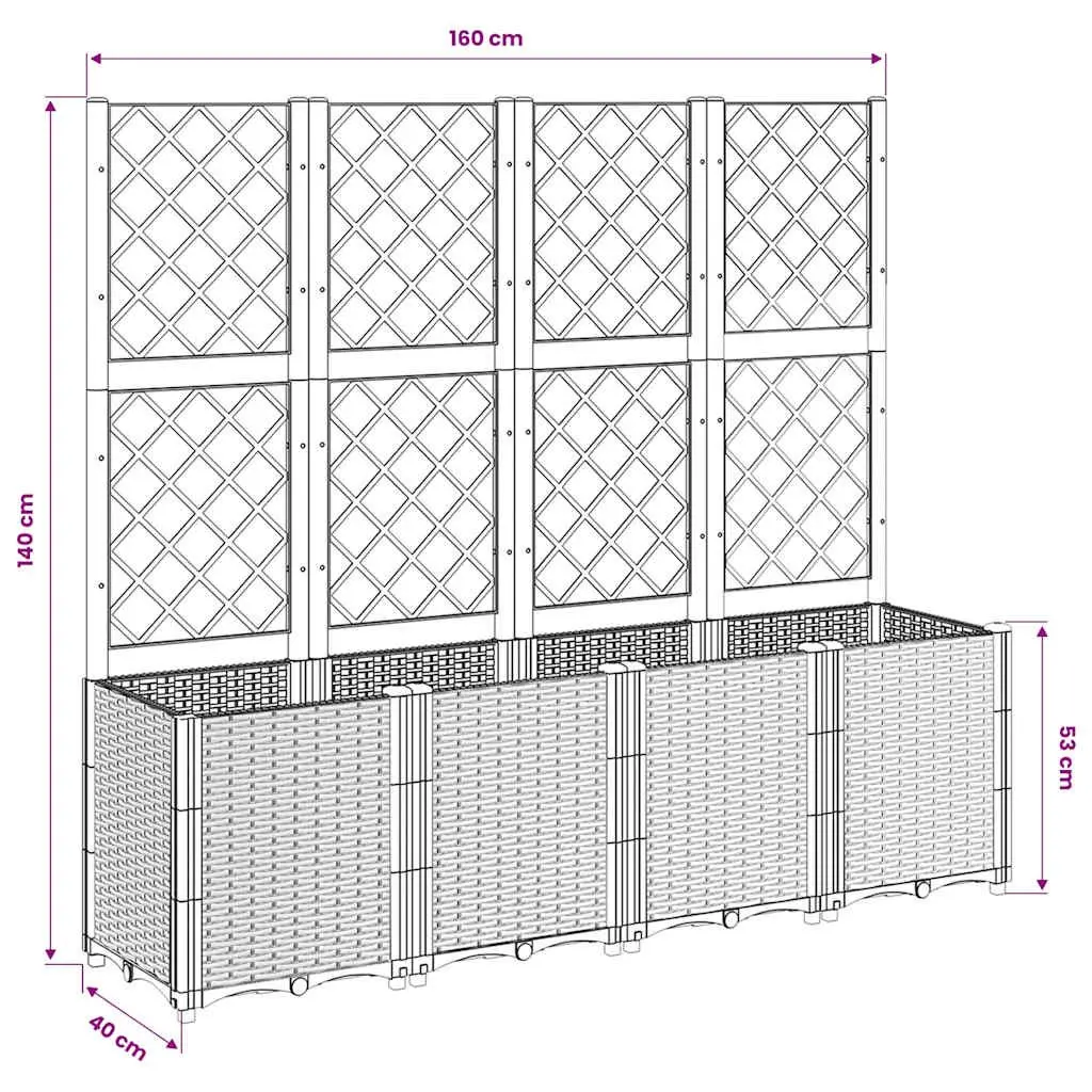 Garden Planter with Trellis Support Outdoor Use 160 x 40 x 140 cm Grey