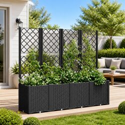 Garden Planter with Trellis Support – 160x40x140cm Black