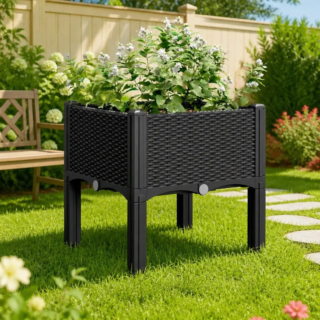Garden Planter Box Outdoor Patio Elevated Black 40x40x42cm