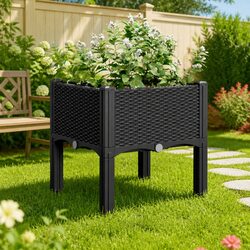 Black Garden Planter Box with Legs, 40x40x42cm Dimensions