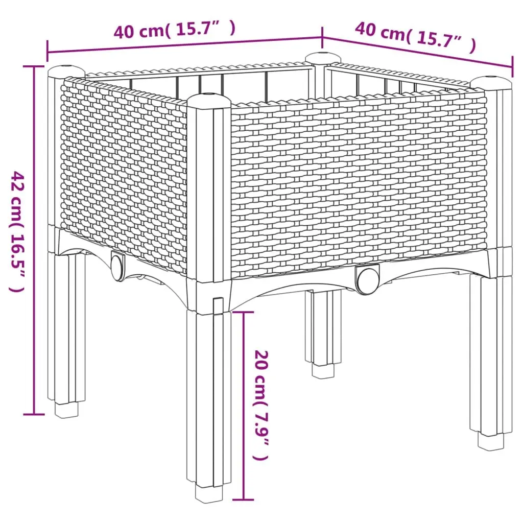 Garden Planter Box Outdoor Patio Elevated Black 40x40x42cm