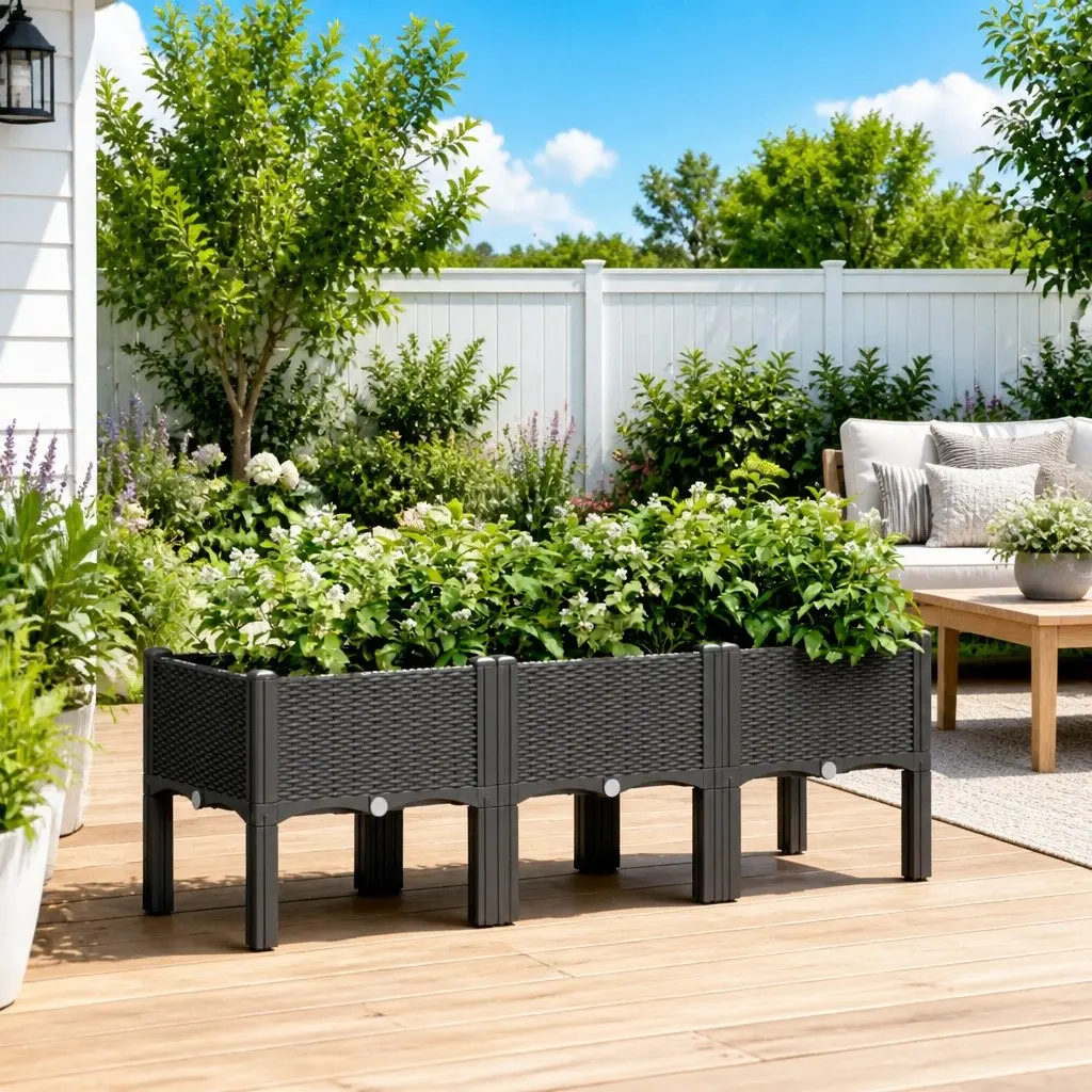 Garden Planter with Legs Black 120x40x42cm Outdoor Patio Raised Flower Box