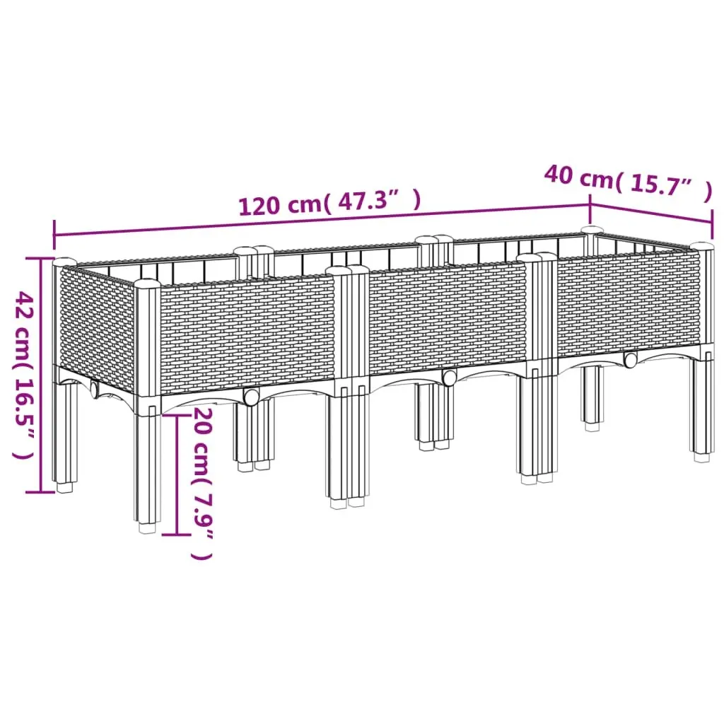 Garden Planter with Legs Black 120x40x42cm Outdoor Patio Raised Flower Box