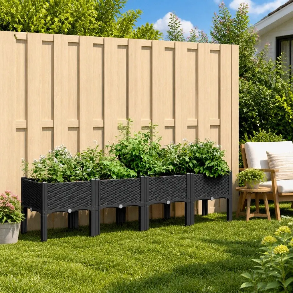 Garden Planter Outdoor Patio Raised 160x40x42cm Black