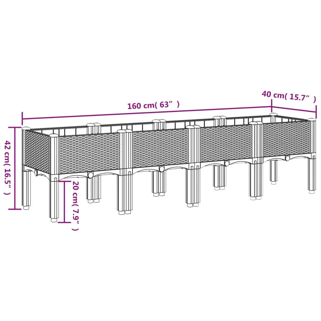 Garden Planter Outdoor Patio Raised 160x40x42cm Black