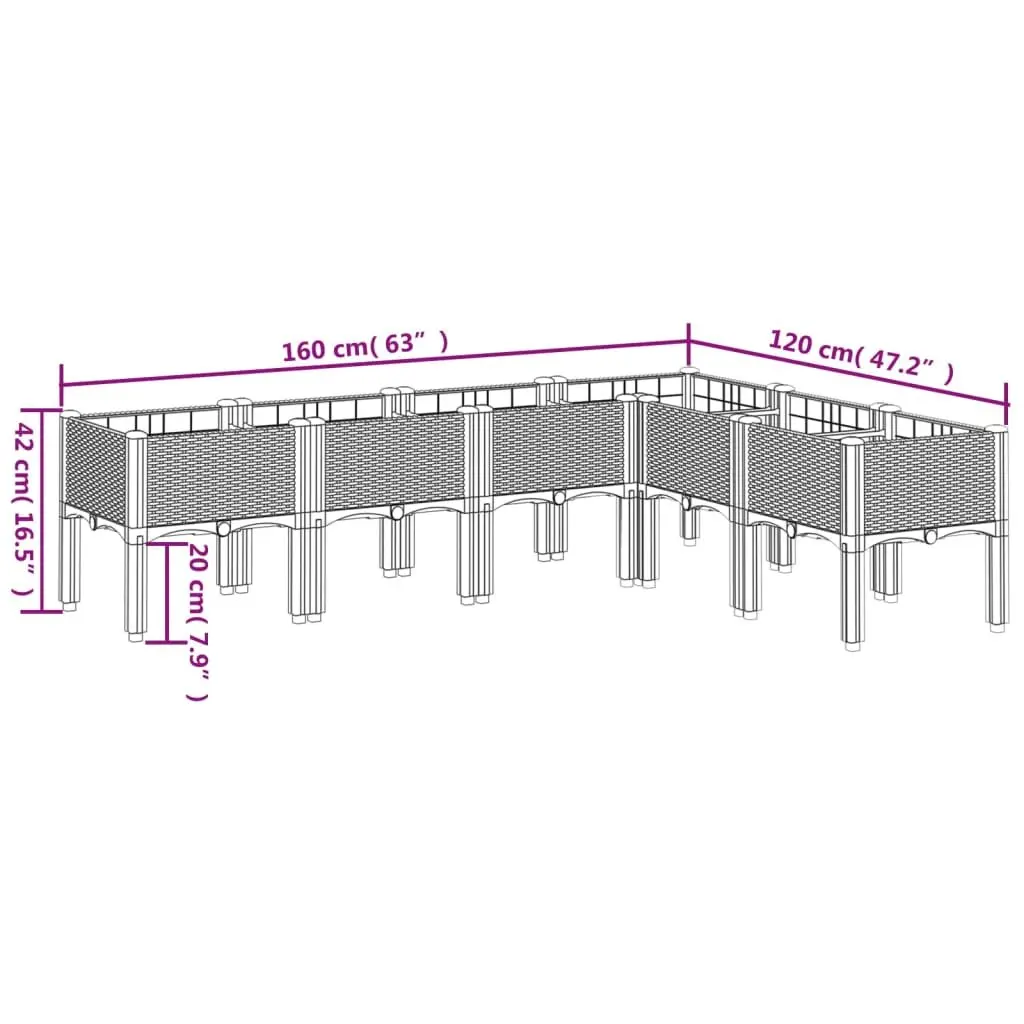 Garden Planter Box Elevated Outdoor Black 160 x 120 x 42 cm