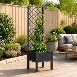 Garden Planter with Trellis Black 40x40x142cm Outdoor Climbing Plants Support