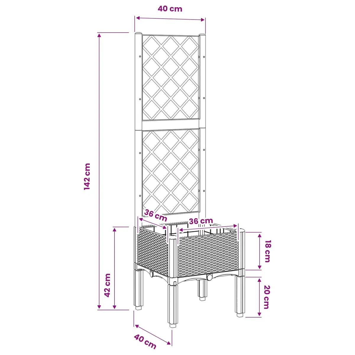 Garden Planter with Trellis Black 40x40x142cm Outdoor Climbing Plants Support