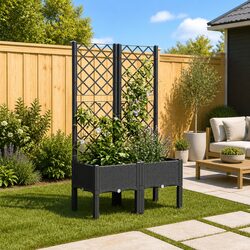 Garden Planter with Trellis: 80x40x142cm, Black Polypropylene