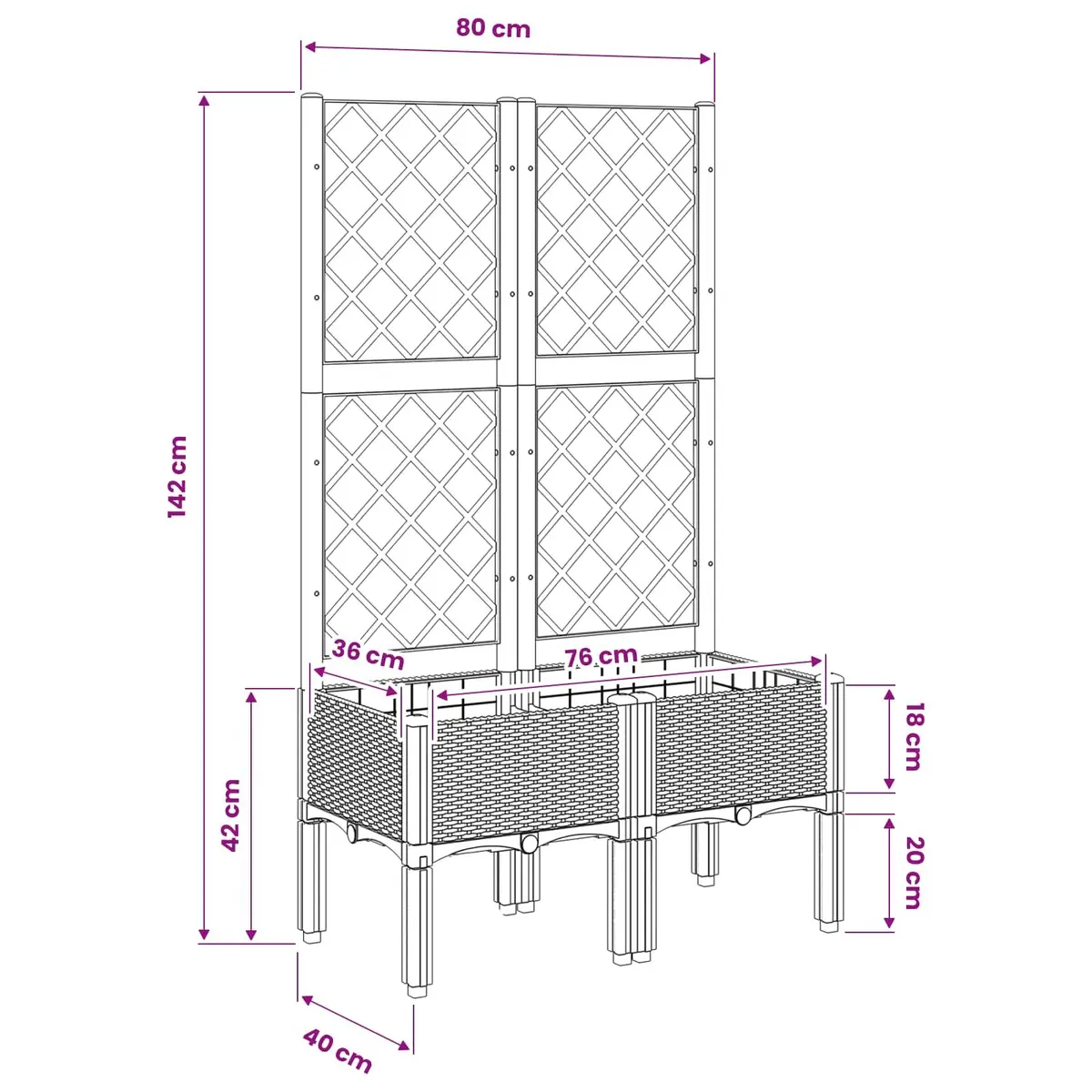 Garden Planter with Trellis for Climbing Plants Black 80x40x142cm