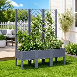 Garden Planter with Trellis Support Grey Outdoor Patio Climbing Plants Flowers