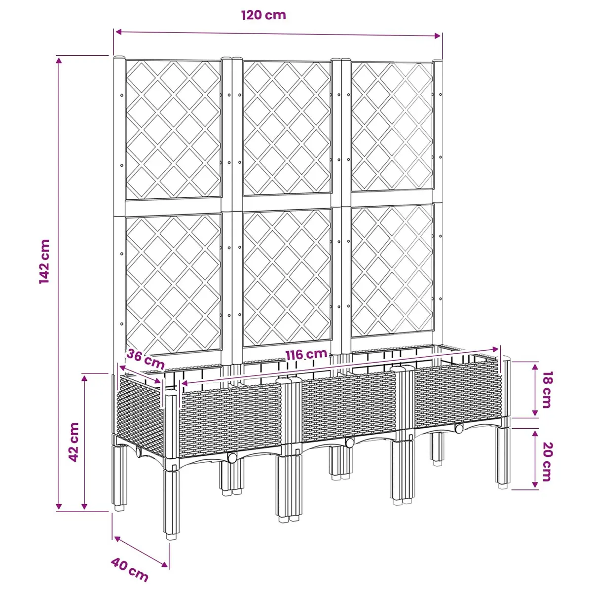 Garden Planter with Trellis Support Grey Outdoor Patio Climbing Plants Flowers