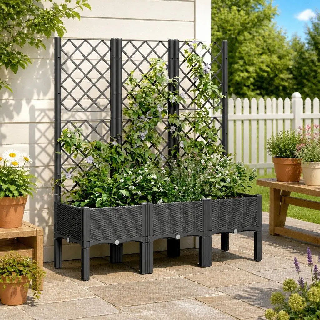 Garden Planter with Trellis for Climbing Plants Black 120x40x142cm