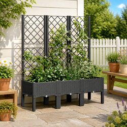 Garden Planter with Trellis: 120x40x142cm, Black