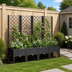 Outdoor Garden Planter with Trellis Dimensions 160x40x142cm Black