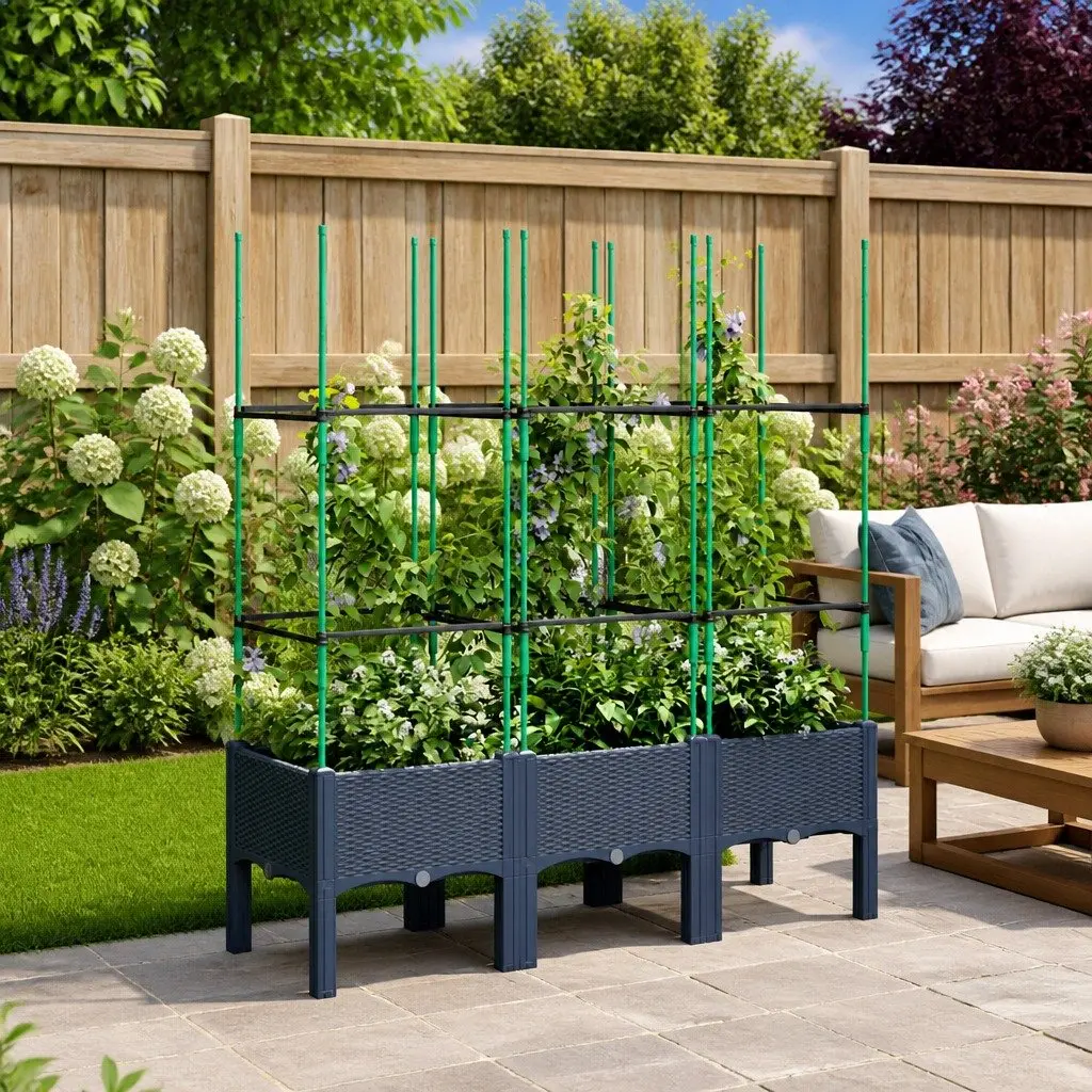 Garden Planter with Trellis Support for Climbing Plants Outdoor Patio 120 x 40 x 142.5 cm