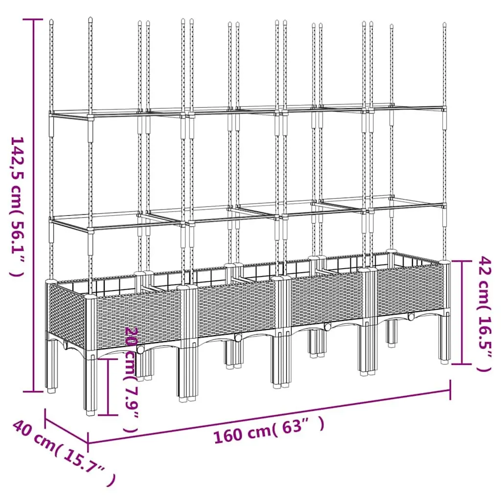 Garden Planter with Trellis for Climbing Plants Outdoor Patio 160 x 40 x 142.5 cm