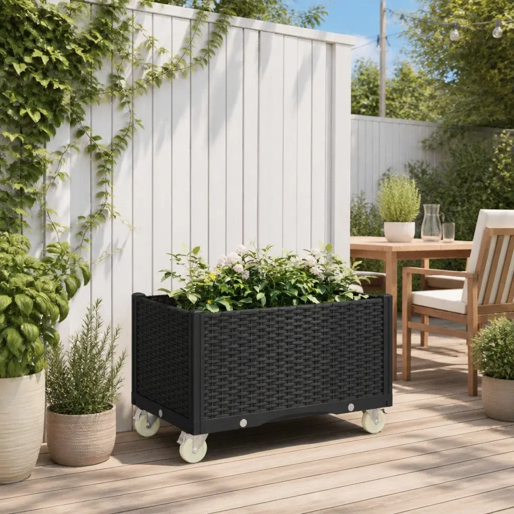 Garden Planter with Wheels in Black