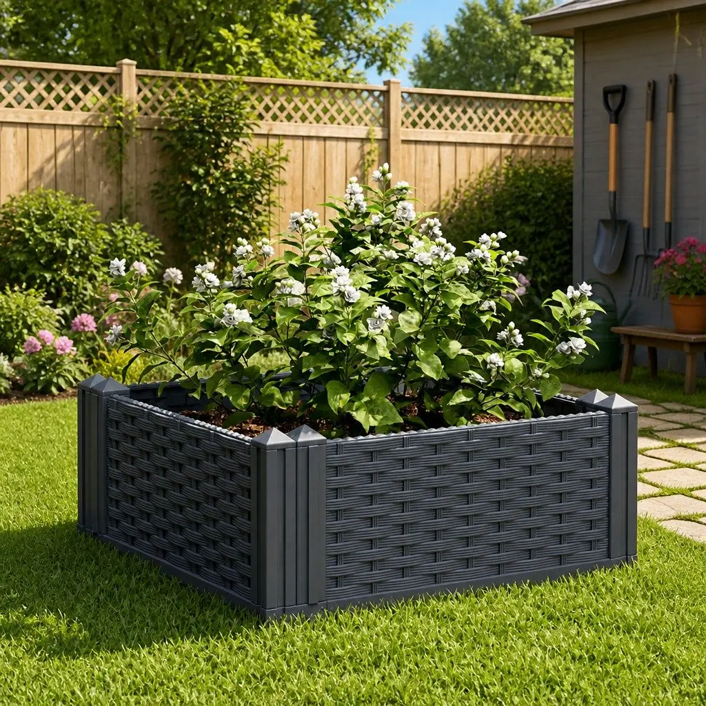 Modular Garden Planter Rattan Style Grey 42.5x42.5x28.5cm for Outdoor Use