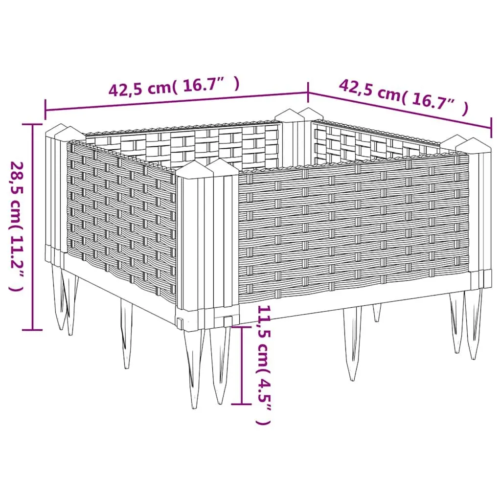 Modular Garden Planter Rattan Style Grey 42.5x42.5x28.5cm for Outdoor Use