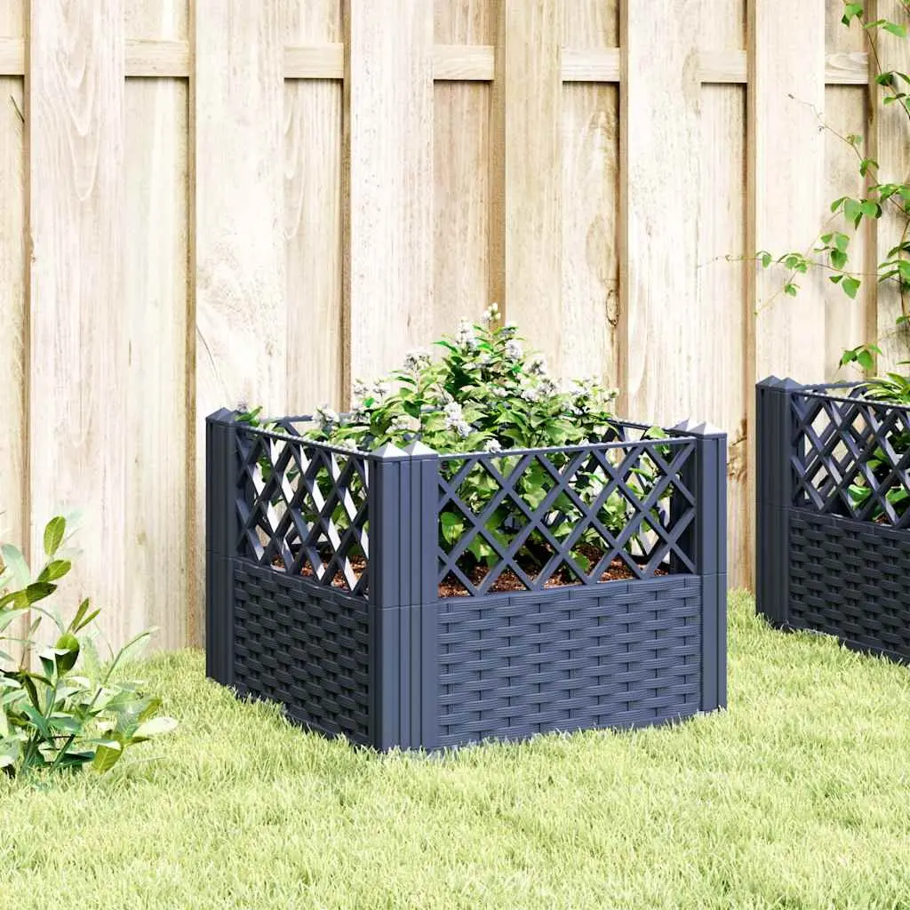 Garden Planter Box Raised Bed Modular Design Polypropylene 43.5cm Grey Outdoor