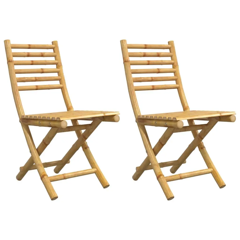 Bamboo Folding Garden Chairs Outdoor Patio Dining Seating Set of 2 Brown