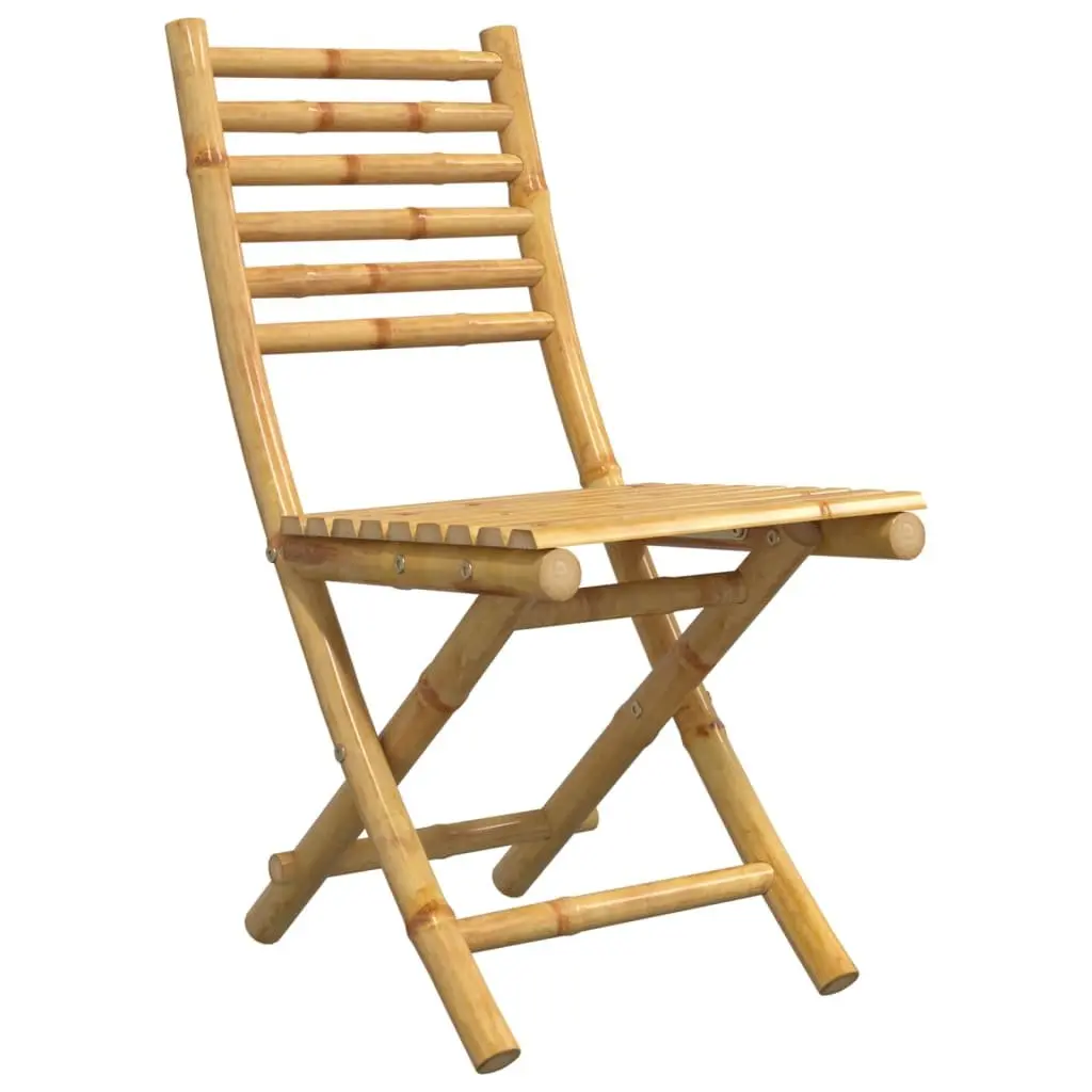 Bamboo Folding Garden Chairs Outdoor Patio Dining Seating Set of 2 Brown