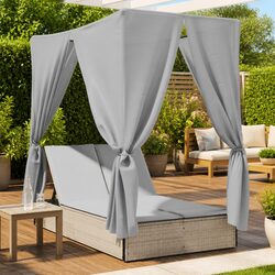 Double Sun Lounger with Roof: Beige PE Rattan Design
