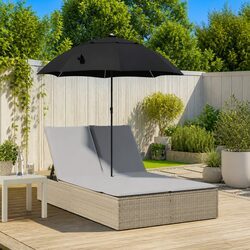 Double Sun Lounger with Parasol Adjustable Backrest Outdoor Seating Beige