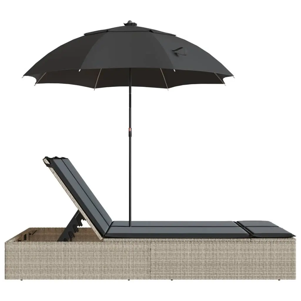 Double Sun Lounger Outdoor Garden Furniture with Cushions Parasol Grey Rattan
