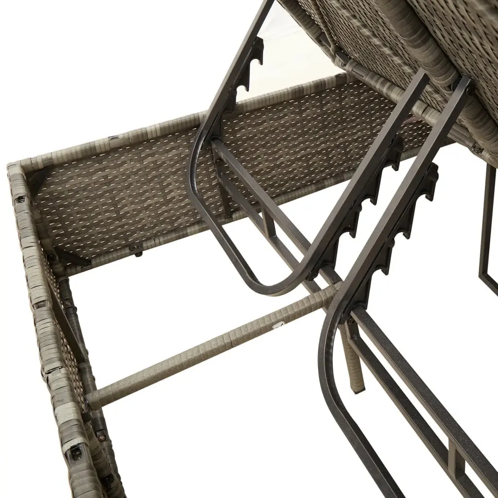 Double Sun Lounger Outdoor Garden Furniture with Cushions Parasol Grey Rattan