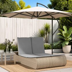 Double Sun Lounger with Adjustable Backrest and Cushions