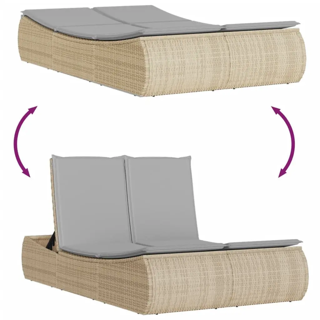 Double Sun Lounger with Adjustable Backrest and Cushions