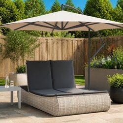 Double Sun Lounger - Grey PE Rattan, 3-Position Backrest