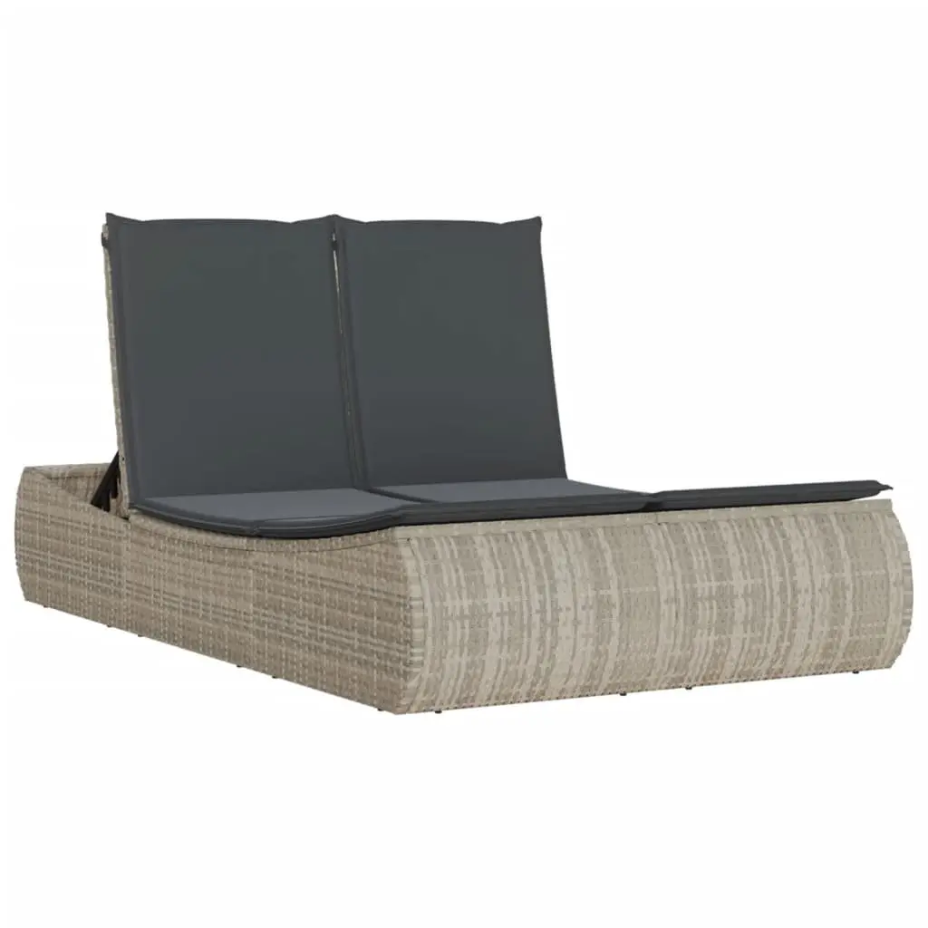 Double Sun Lounger Outdoor Use Grey Poly Rattan Adjustable Backrest